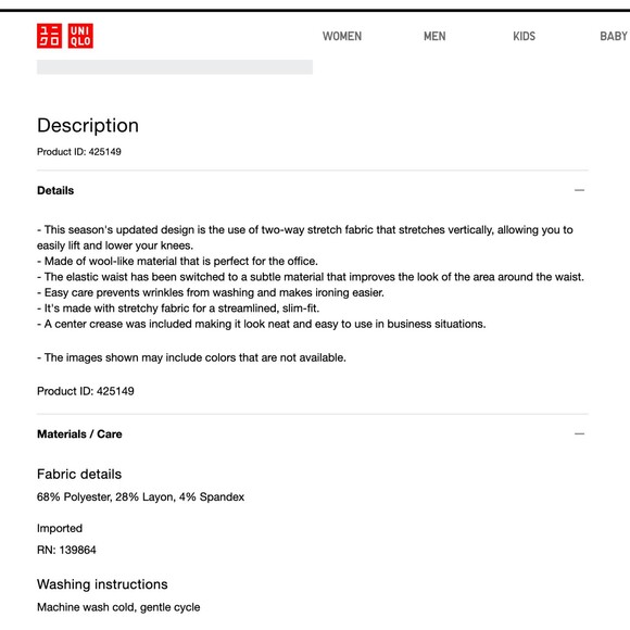 Uniqlo Pants Mens L 33-36 Navy Ezy Ankle Length Wool-Like Trouser Peppy 45149 - Picture 12 of 12